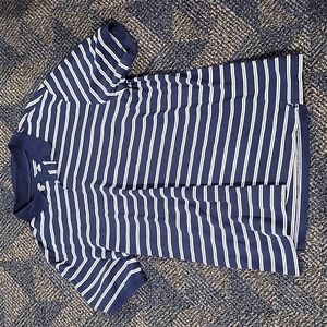 Blue and white striped polo